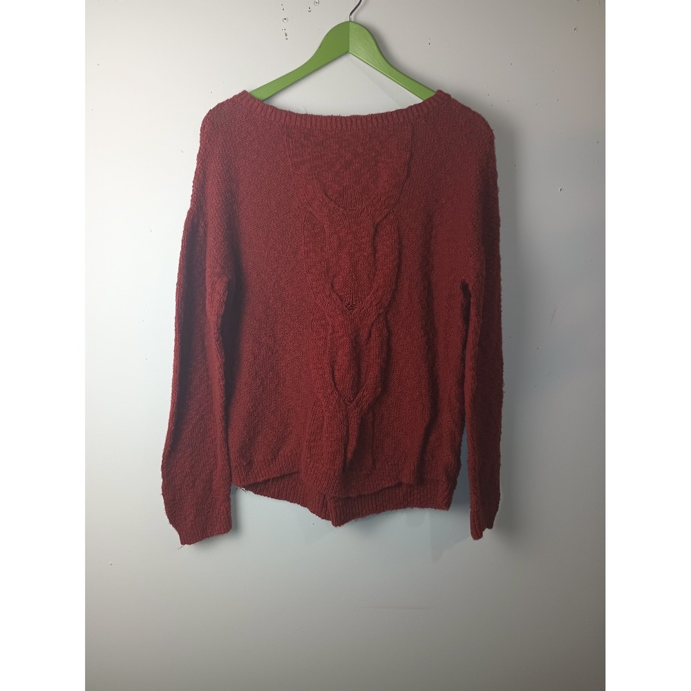 Garnet Hill Organic Cotton Cable Knit Sweater Rust Red Boat Neck Womens M